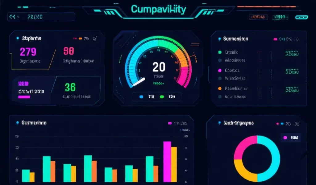 多彩数据仪表盘,抽象数字与图表交错融合